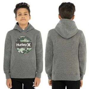 Hurley Unisex Kids Pullover Hoodie Sweatshirt Gray Camo Logo Size Large 14-16